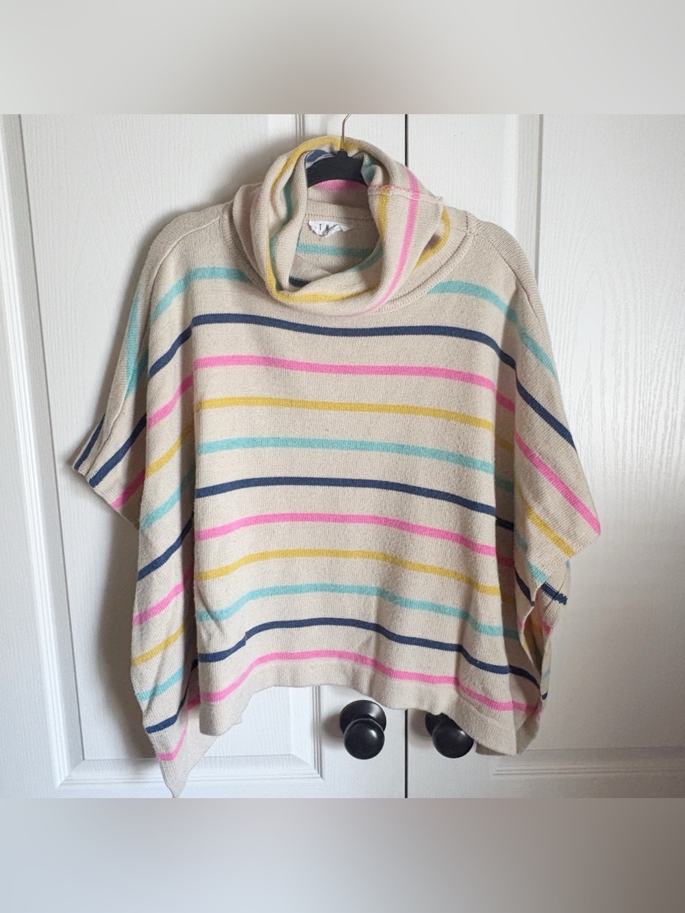 THML Cream Multicolor Striped Poncho Sweater Cowl Neck Size M/L